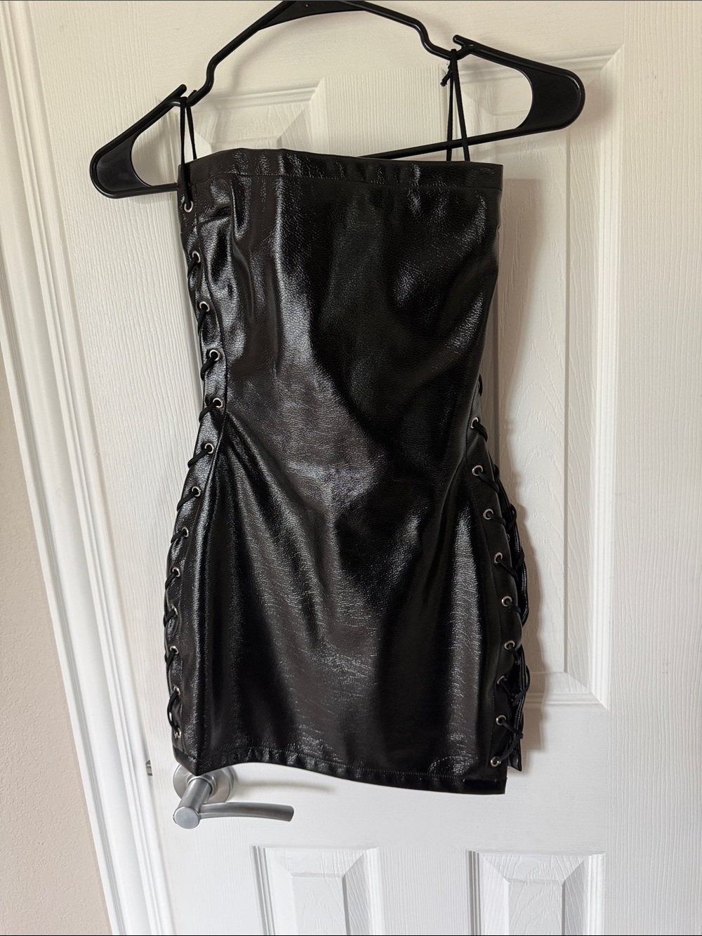 NWOT Superdown Black Faux Leather Lace-Up Mini Dress xs